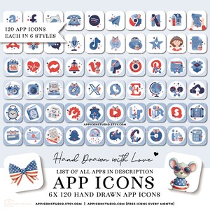 App Icons 4th of July iOS 17 Icon Bundle Independence Day Widgets and Wallpapers Red and Blue Patriotic Aesthetic Backgrounds