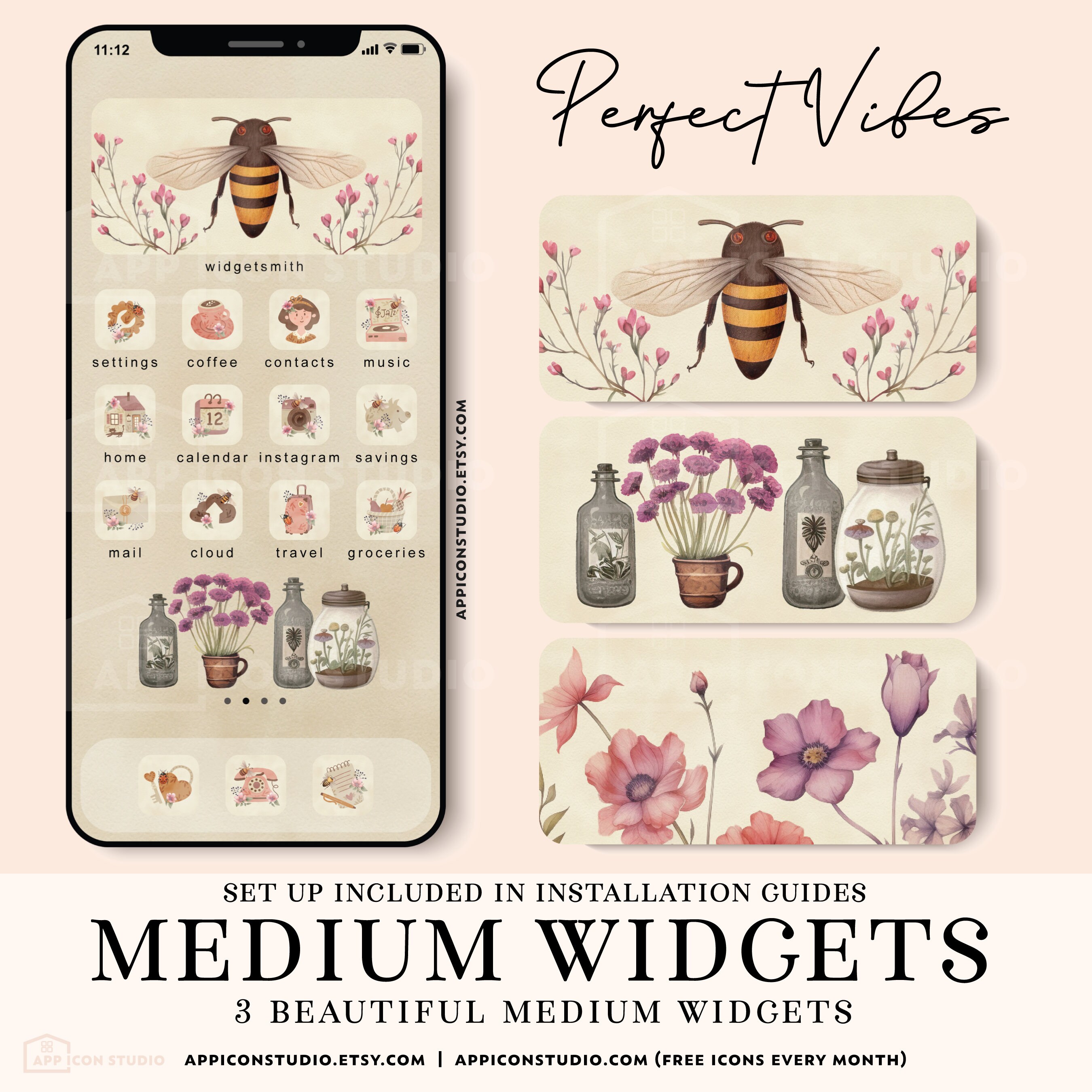Flower Aesthetic iPhone and iPad Icon Set With Widgets and Wallpapers ...