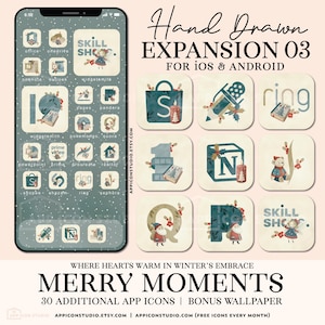 Christmas Wallpaper Phone Custom App Cover Apple iPhone Download App Icons Aesthetic iOS Icon Set Classic Holiday Theme Beige Blue Snow Home Screen Winter Background Mobile Device, by App Icon Studio, by AppIconStudio