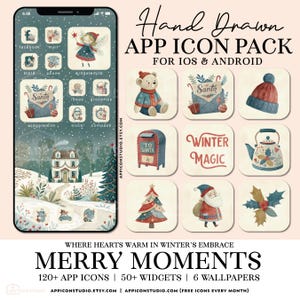 Paquete de iconos navideños para iOS y Android, fondo de pantalla para iPhone, widget de invierno, tema festivo personalizado, 241203