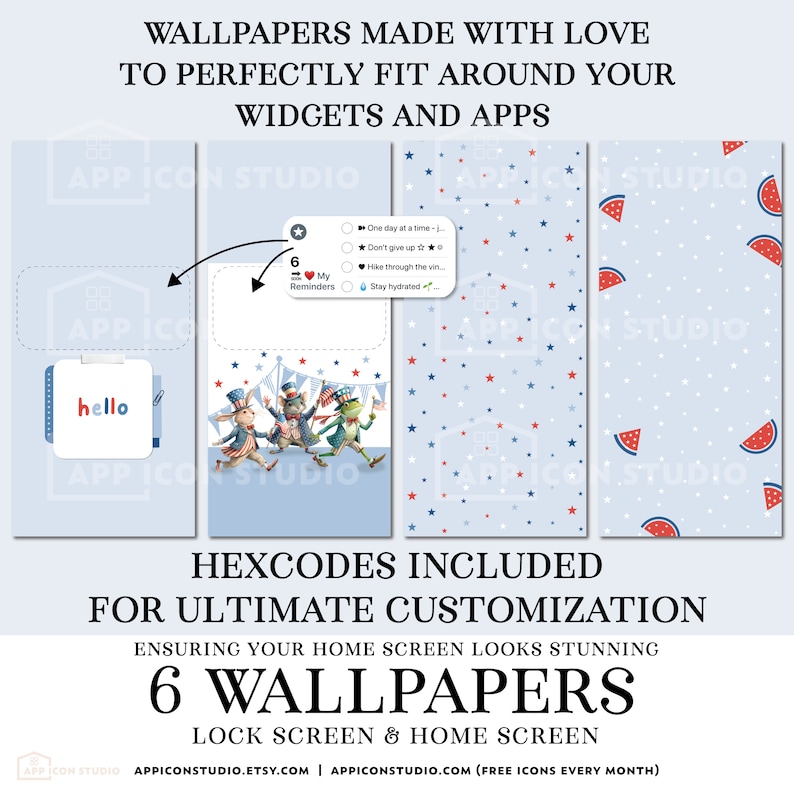 App Icons 4th of July iOS 17 Icon Bundle Independence Day Widgets and Wallpapers Red and Blue Patriotic Aesthetic Backgrounds