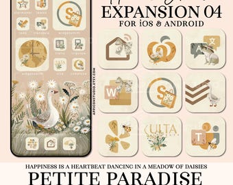 Tema de teléfono con iconos de iPhone estilo Cottagecore romántico, paquete de iconos de aplicaciones personalizadas, fondo estético de margaritas lindas de primavera y verano, fondo de pantalla de ganso, 250107e4