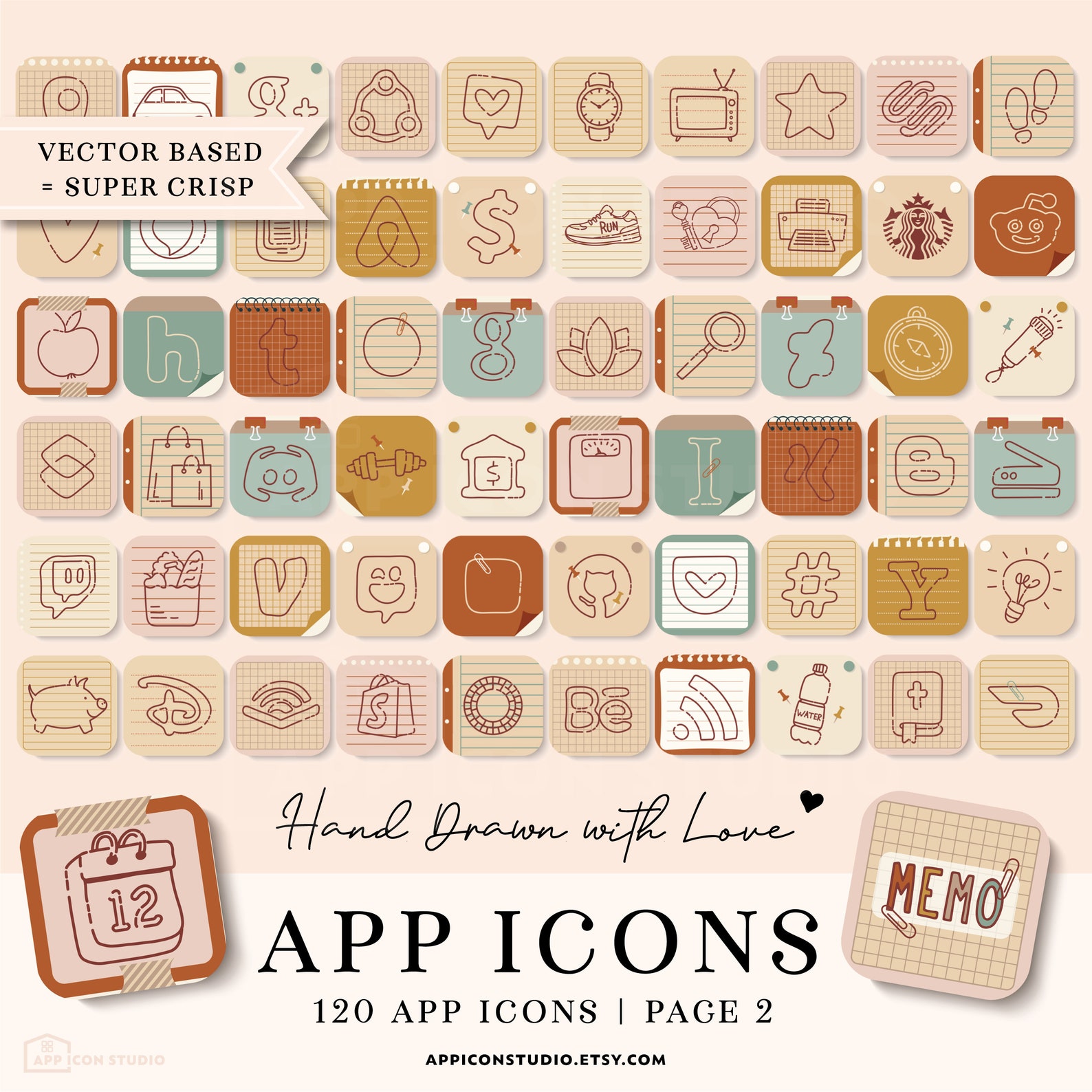 Hand Drawn Icons Scrapbook Ios Icons Custom Iphone Icons Etsy