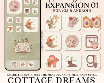 Iconos de la aplicación Cottagecore, tema para iOS y Android (paquete de expansión 01), 240206e1