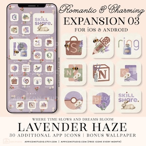 Study Apps Expansion Pack, Lavender Purple App Icons iOS 26 for iPhone, Notion Office Notes Widgets and Wallpaper, 240305e3