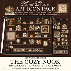 Donkere boekenplank app iconenpakket Boekenplanken achtergrond iPhone boekenplank wallpaper Gezellige leesesthetiek Donker iOS boek iconenpakket, 251008bkb