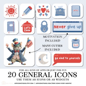 App Icons 4th of July iOS 17 Icon Bundle Independence Day Widgets and Wallpapers Red and Blue Patriotic Aesthetic Backgrounds