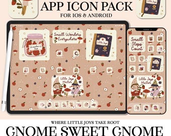 Paquete de iconos Gnome Sweet Gnome, iconos para aplicaciones de iPhone y iPad, iconos bonitos para la pantalla de inicio con widgets y fondos de pantalla, iOS de principios de otoño, 260804b
