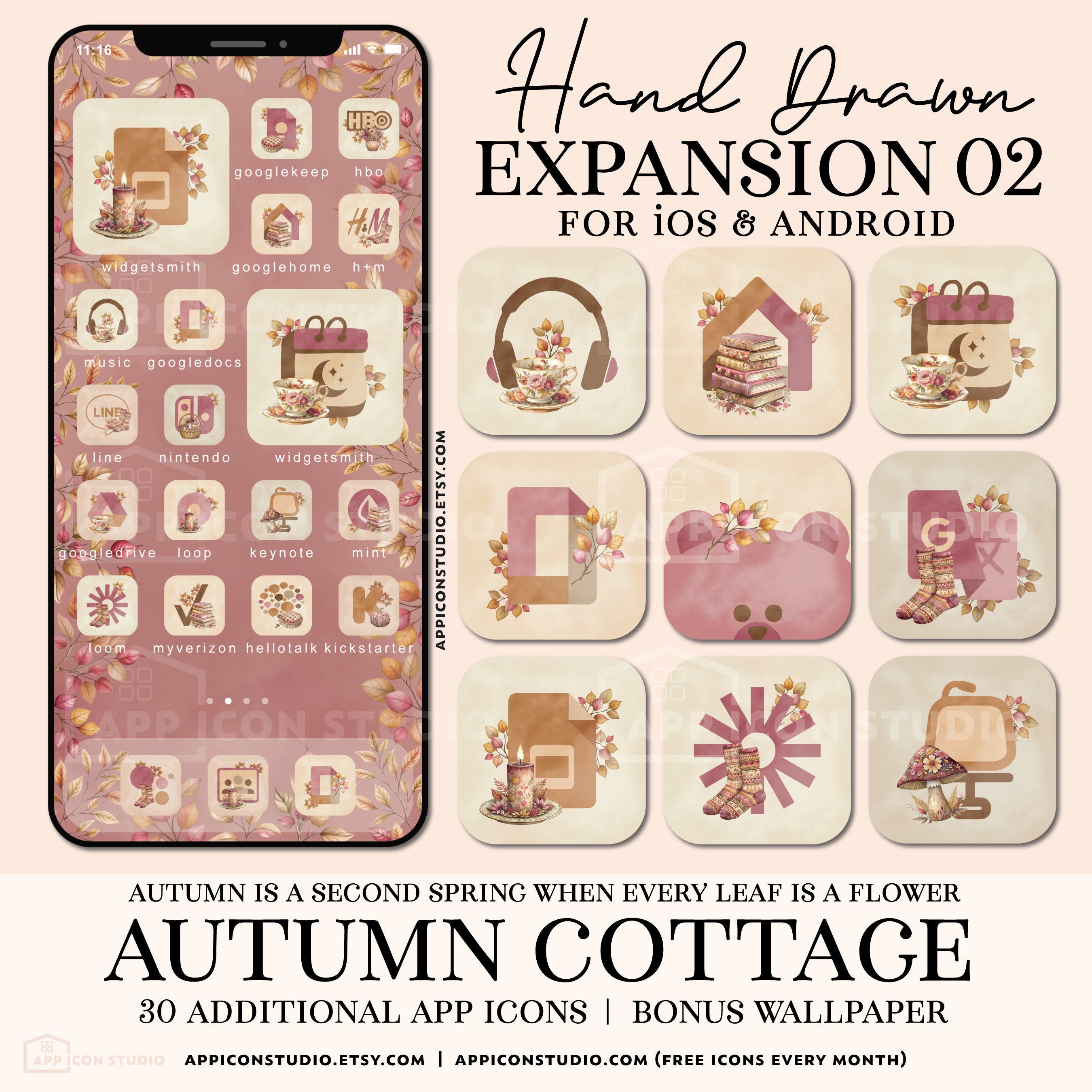 App Icons iPhone Fall Aesthetic Light Pink Cottagecore Digi Autumn ...