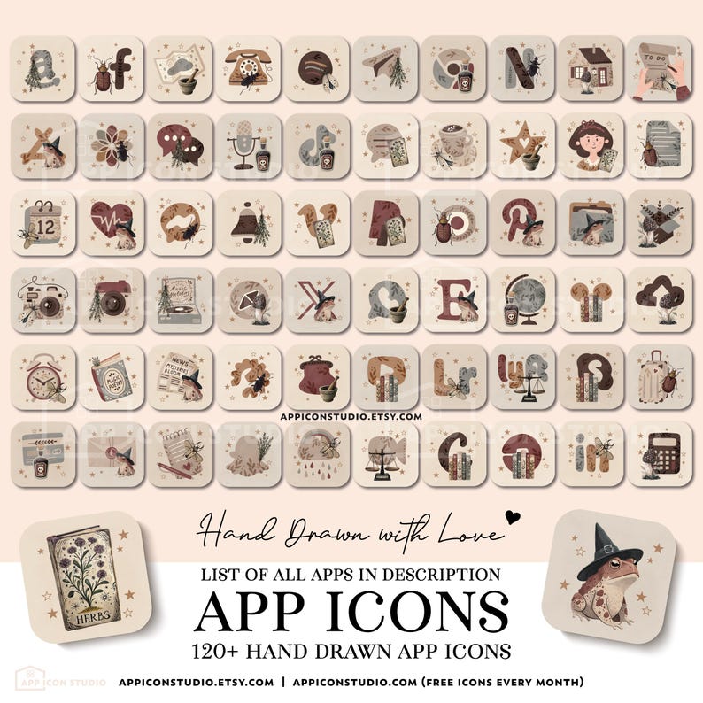 Dark Academia App Icons Neutral Icon Pack iPhone Android Wallpaper Custom iOS Phone Background Widget Herbal Goblincore Fall Icons Autumn App Icon Pack Brown Aesthetic Wallpaper Apothecary Theme Magic Homescreen by App Icon Studio, by AppIconStudio