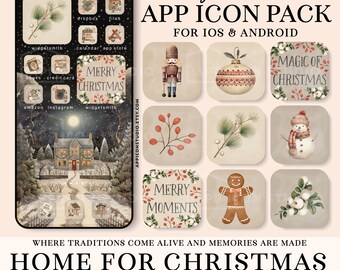 Icone natalizie per app iPhone, estetica invernale accogliente ad acquerello, temi per la schermata iniziale con widget iOS 26, download digitale immediato, 231118