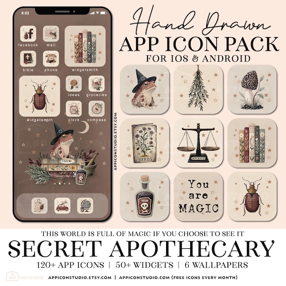 Dark Apothecary App Icon Pack: Gothic Cottagecore iOS Android Theme Digital Download, 250902