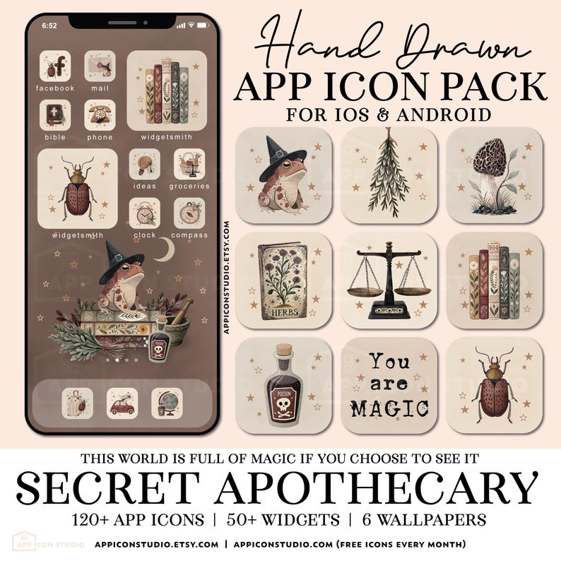 Dark Academia App Icons Neutral Icon Pack iPhone Android Wallpaper Custom iOS Phone Background Widget Herbal Goblincore Fall Icons Autumn App Icon Pack Brown Aesthetic Wallpaper Apothecary Theme Magic Homescreen by App Icon Studio, by AppIconStudio