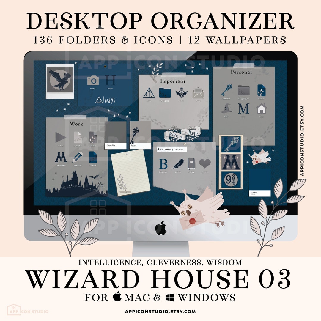 Wizards Mac Folder Icons Blue PC Desktop Icon Wizard Wand - Etsy