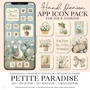 Iconos de teléfono Cottagecore Lindos iconos de aplicaciones Paquete de iconos románticos de verano para iPhone Tema de iOS Apple Android Fondo de pantalla de primavera Widget estético, 250107