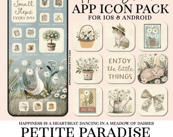 Iconos de teléfono Cottagecore, lindos iconos de aplicaciones, paquete de iconos románticos de verano para iPhone, tema de iOS, Apple, Android, fondo de pantalla de primavera, widget estético, 250107