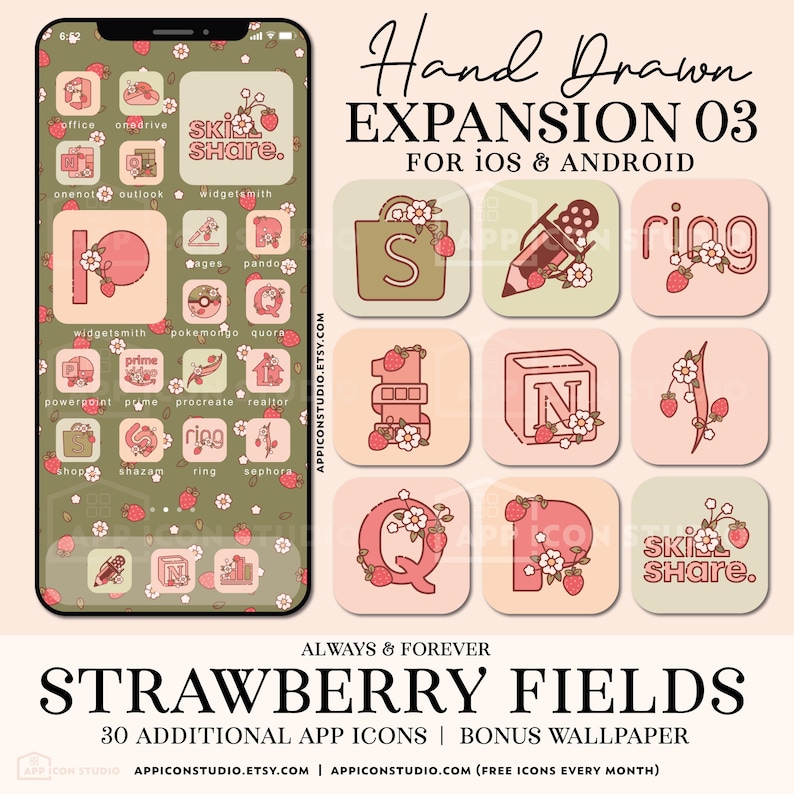 Strawberry App Icon Pack for iPhone and Android Phone Strawberry Wallpapers Cute Phone Wallpaper Custom Pink Aesthetic iOS Icons by App Icon Studio, by AppIconStudio