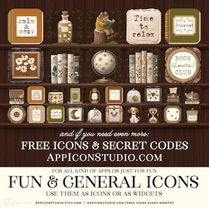 Bookshelf iPhone Theme Bookshelves Wallpaper iOS Book Background Dark Library Academia App Icons Book Club Phone Gift for Reader Bookish Home Screen Dark Bookshelf Goblincore Cozy Autumn Wallpaper Shelf Background iOS 18 by App Icon Studio, by AppIconStudio