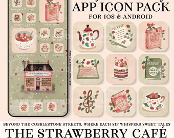 Strawberry Watercolor App Icons for iPhone | Pink Fruit Aesthetic Home Screen Theme, Widgets & Wallpapers, Self Care Gift, 240102
