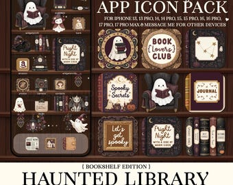 Iconos de la aplicación Biblioteca Embrujada, tema Poetcore Gothic Bookshelf, lindos widgets y fondos de pantalla de Halloween espeluznantes para iPhone iOS 26, 260901bk
