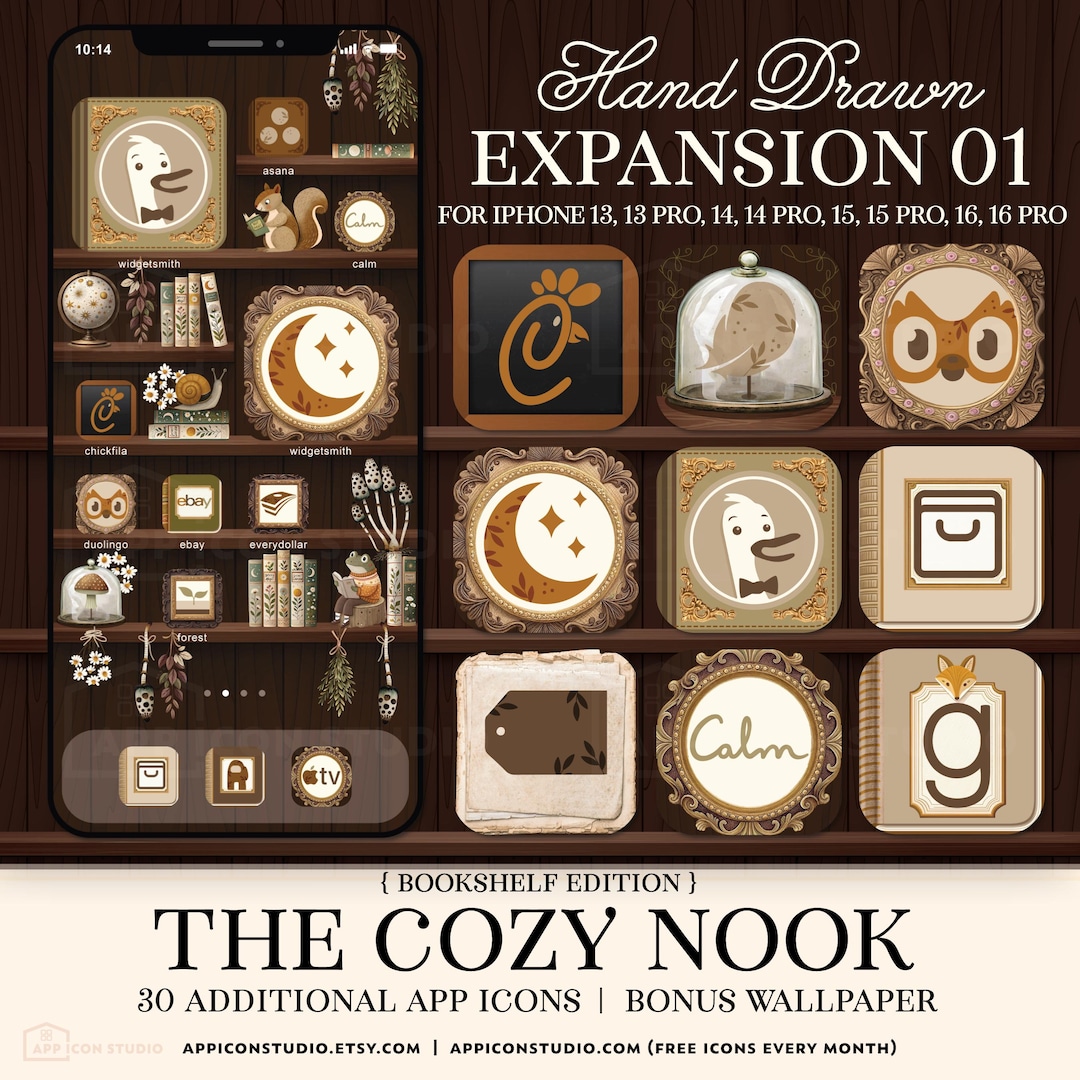 IPhone Bookshelf Theme Aesthetic Bookshelves Icons Ios Reading App Icon ...