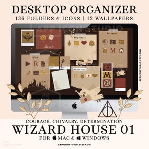 High Quality Wizard Desktop Organizers, Folders and Hand Drawn Folder Icons for your Mac or Windows Desktop to customize your Computer! This hand drawn Wallpaper Organizer Bundle creates a whole new look of your Desktop and keeps you organized!