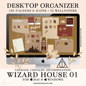 High Quality Wizard Desktop Organizers, Folders and Hand Drawn Folder Icons for your Mac or Windows Desktop to customize your Computer! This hand drawn Wallpaper Organizer Bundle creates a whole new look of your Desktop and keeps you organized!