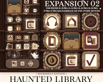 Iconos de la aplicación Estantería gótica, conjunto de expansión de Halloween de la Academia Oscura, 30 diseños adicionales y fondo de pantalla para el tema Biblioteca Embrujada, 260901bke2