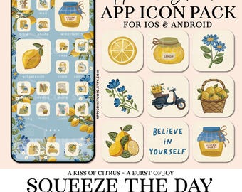 Gelb App Icons iOS Lemon Ästhetisch iPhone Icon Pack Telefon Wallpapers Widgets Cute App Covers Blue Phone Theme Hintergrund Android, 250506