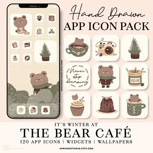 Weihnachts-Icons, iOS 15-Icons und Widgets, iOS 14-App-Icons, iPhone Green Mocha Bear iOS-Icons, Niedliche Icons, Rilakkuma-Startbildschirm Beige, 211215