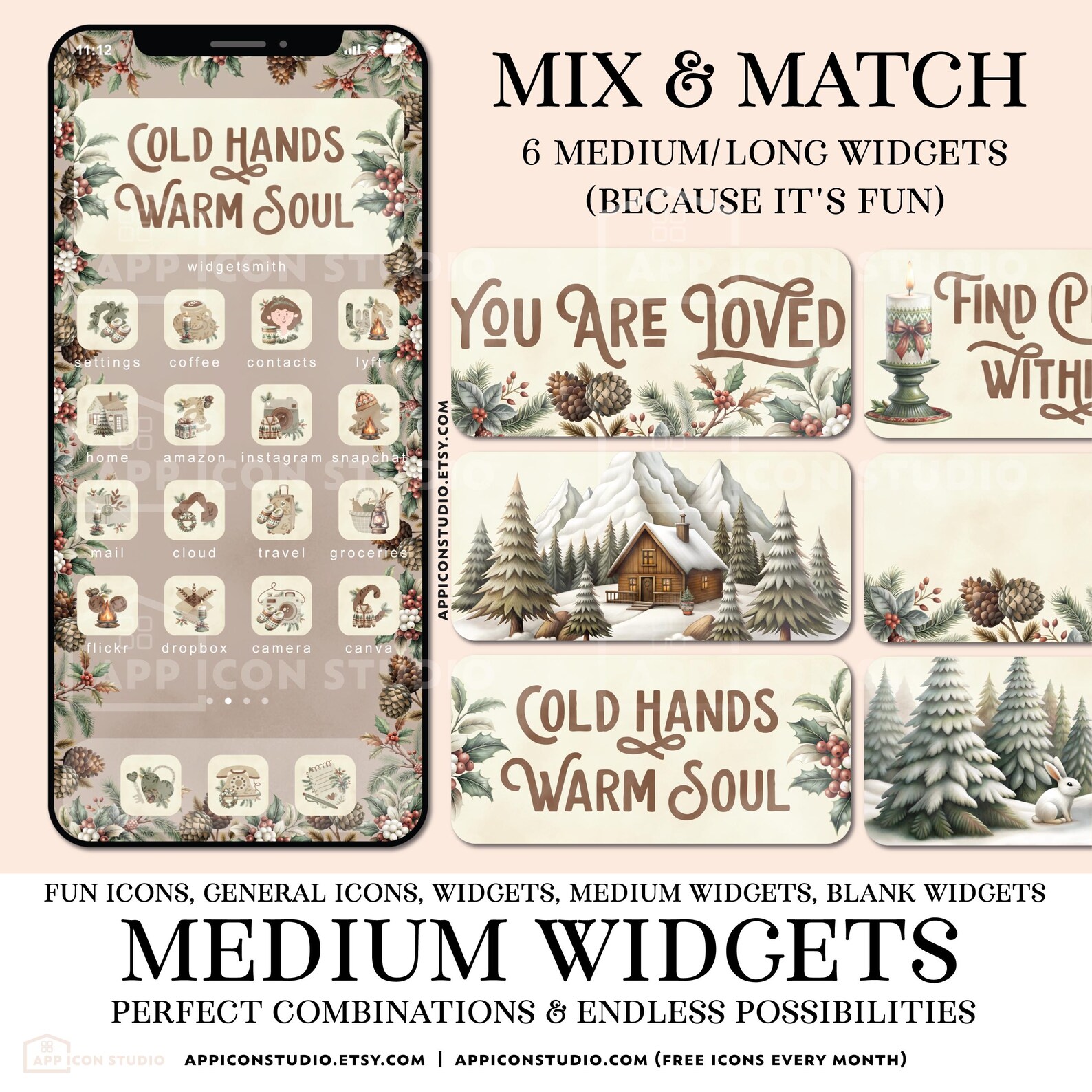 Christmas iPhone Icons Winter App Icons Cozy Mountain Cabin Wallpapers ...