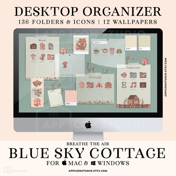 Desktop Folder Icons Mac Wallpaper Cottagecore Organizer PC Desktop Icons Computer Custom Aesthetic Hand Drawn iMac MacBook Windows, 220413c