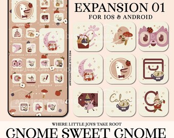 Paquete de expansión Gnome Sweet Gnome Vol. 1, complemento de iconos de aplicaciones, 30 iconos adicionales para la pantalla de inicio de iPhone y Android, tema de otoño, 260804e1