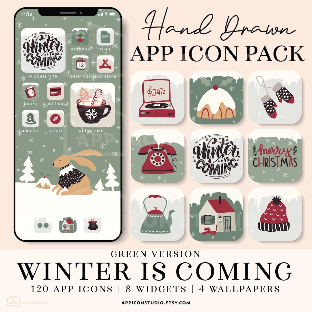 App Icons for Ios 14 Green Christmas Icon Theme Pack Snow Widgets Ios ...