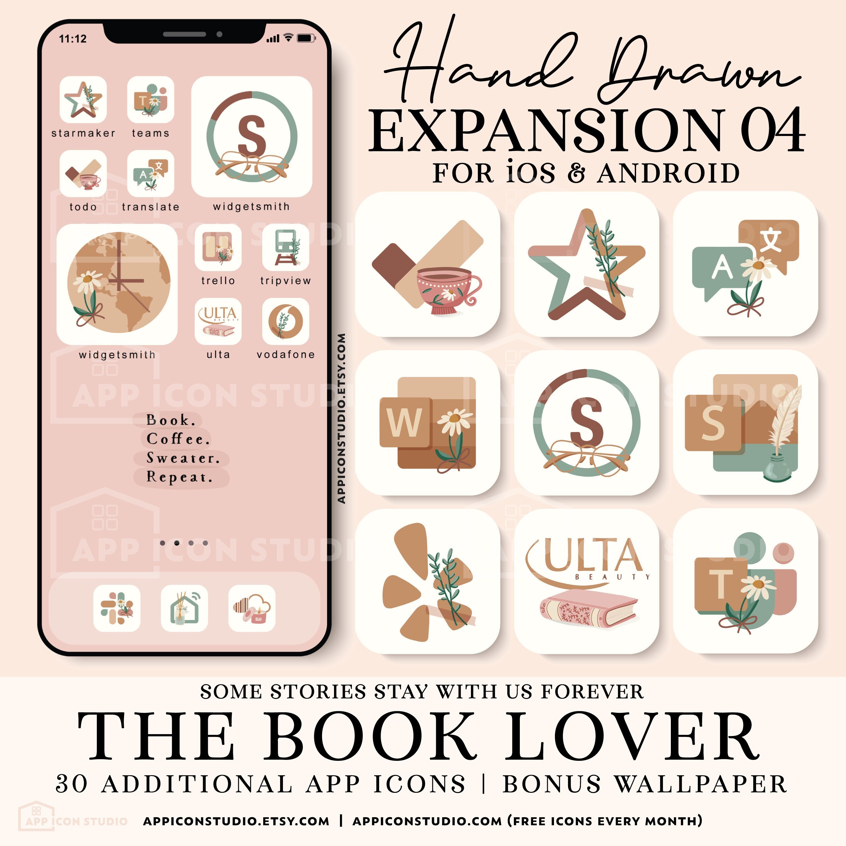 Aesthetic Book Lover iPhone App Icon Set in Neutral Tones Reading Theme ...