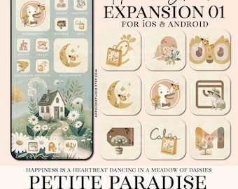 Tema Cottagecore para iPhone, paquete de expansión de iconos de iOS, iconos de aplicaciones, fondo de pantalla para teléfono, iconos de iOS, fondo de Android con estética primaveral, 250107e1