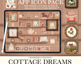 Tema de iconos de la aplicación Floral Cottagecore para iPad, iconos de la pantalla de inicio de iOS con estética de estantería de jardín de campo, 260303bki