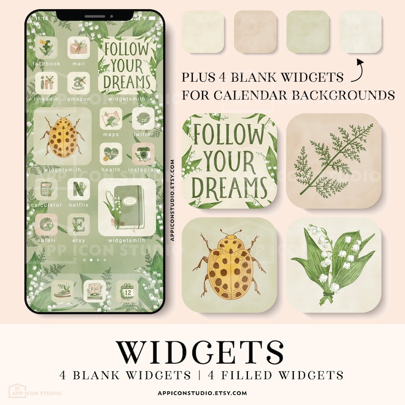 This Green Flowers App Icon Pack comes with Icons, Widgets and Wallpapers. Use it to customize your Home Screen and to create a whole new look of your device. An easy to understand Installation Guide with Images is included.