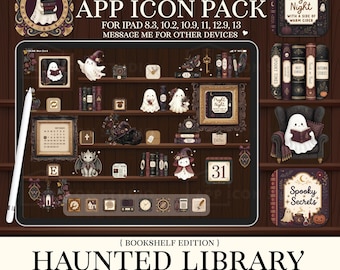 Iconos de biblioteca gótica para iPad, tema Literary Chic Dark Academia, widgets de Halloween adorables y espeluznantes, fondos de pantalla y conjunto de portadas de aplicaciones para iOS 26, 260901bki