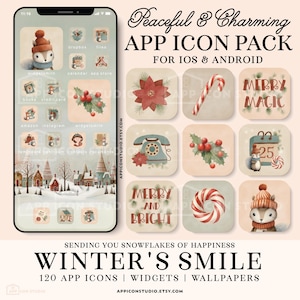 App Icons Aesthetic Winter Widgets and Wallpapers Festive Christmas Theme with Snow Cute Squirrels iOS and Android Customization, 231128