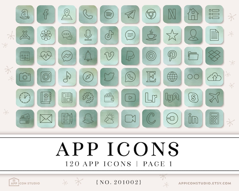 Green iOS 14 App Icons Watercolor iPhone App Icons iPhone ...