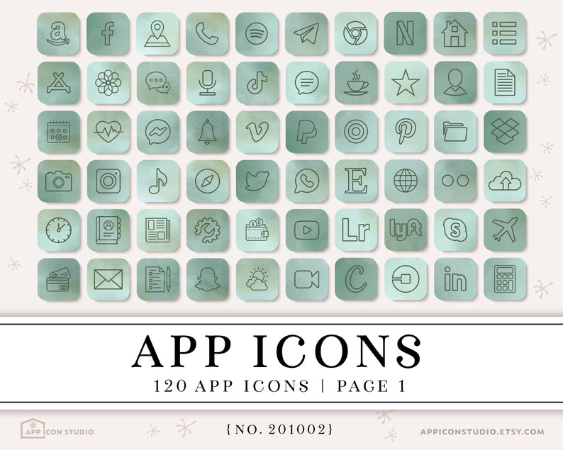 Green iOS 14 App Icons Watercolor iPhone App Icons iPhone ...