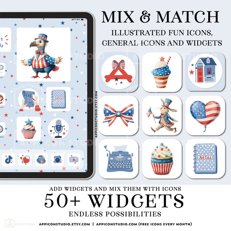 App Icons 4th of July iOS 17 Icon Bundle Independence Day Widgets and Wallpapers Red and Blue Patriotic Aesthetic Backgrounds