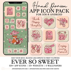 App Icon Pink Aesthetic iPhone Theme iOS Icons Floral App Icons Cute Wallpaper for Your Phone Icon Pack Widget Android Background, 250204
