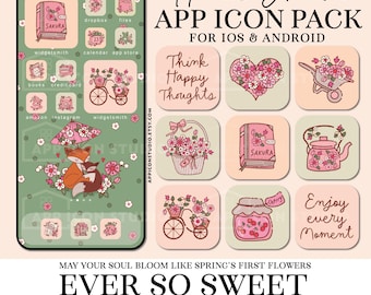 App Icon Pink Aesthetic iPhone Theme iOS Icons Floral App Icons Cute Wallpaper for Your Phone Icon Pack Widget Android Background, 250204