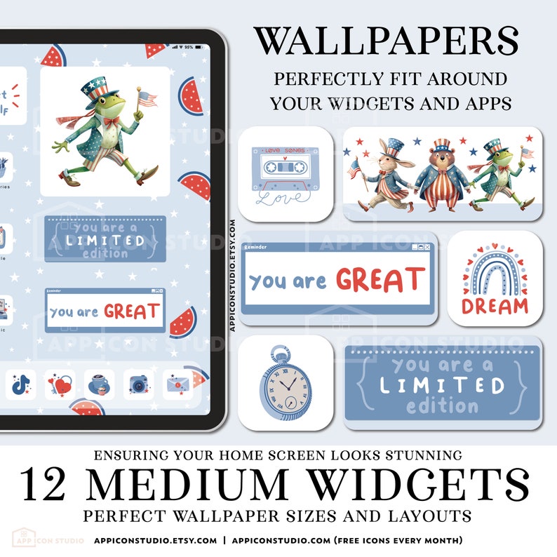 App Icons 4th of July iOS 17 Icon Bundle Independence Day Widgets and Wallpapers Red and Blue Patriotic Aesthetic Backgrounds