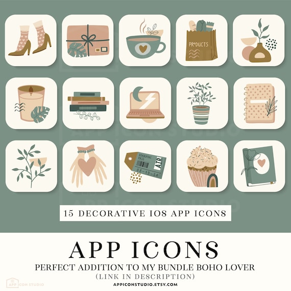 skat Kano dybde App Icons Boho Aesthetic Iphone Icons Ios 14 App Covers Boho - Etsy