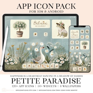 Cottagecore Kit Icon Bundle for iPhone Cute iPad Aesthetic Wallpaper Apple Android Samsung App Icons Goose iOS 17 Phone Background, 250107b