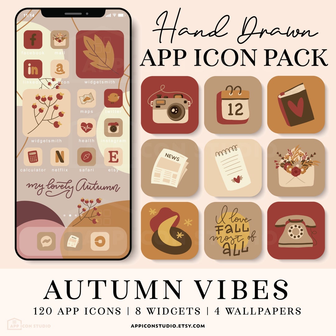 Ios Icons Fall Aesthetic Fall Ios 14 Icon Bundle Ios14 App Etsy