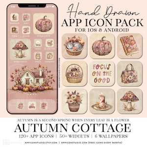 Iconos de aplicaciones Otoño Granja Cottagecore Iconos para iOS 14 iPhone Fondos de pantalla y widgets de otoño para iPhone y Android Otoño Beige y rosa, 241001